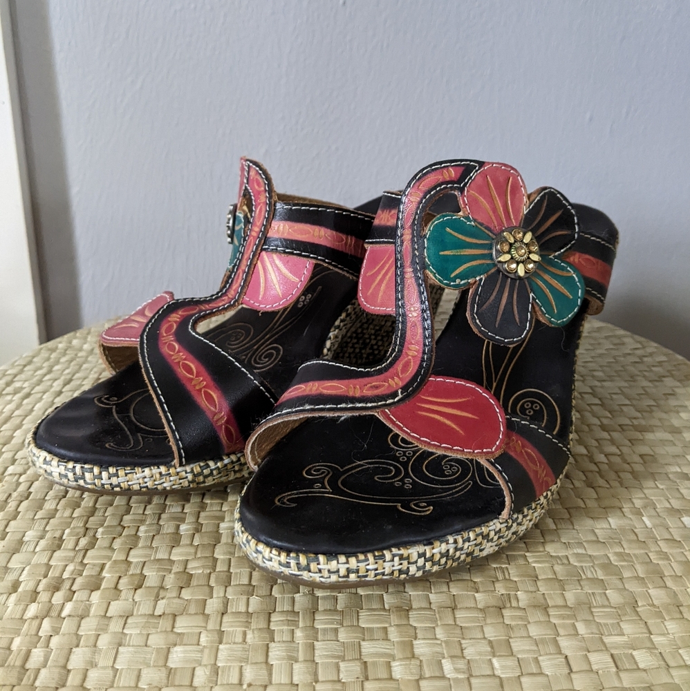 Flower & woven leather sandals from L'Artiste by Spring Step